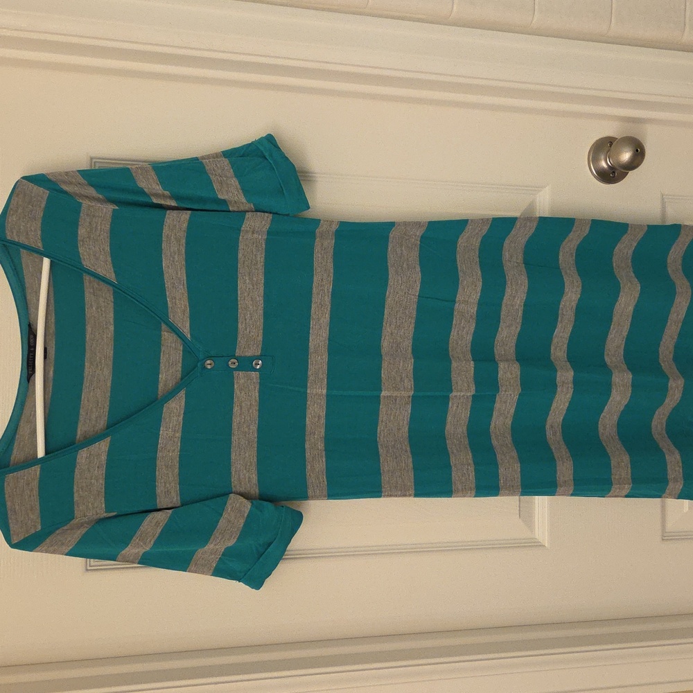 Felicity & Coco Green and Gray Striped Shirt Dress Size L